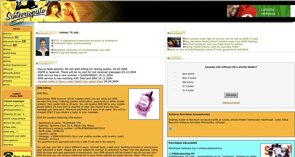 Sihteeriopisto website in 2005