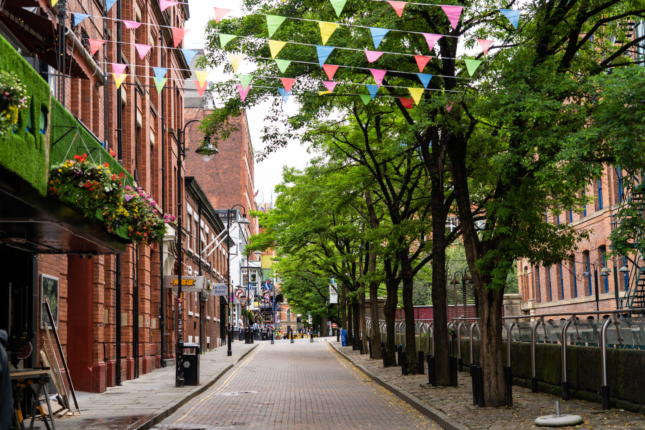 Canal Street beside the canal in Manchester’s Gay Village on a sunny day in 2020